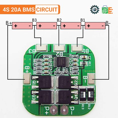 Above image shows #BMS #BatteryCircuit in a standard configuration. A #BatteryManagementSystem (BMS) is an intelligent device that performs advanced monitoring and manages the charge/discharge process. #HNHCart #electronicsprojects #onlineshopping #techie #diyelectronics #DIY Electrical Circuit, Emergency Lights, Electrical Circuit Diagram, Electronic Projects, Subwoofer Amplifier, Mobile Phone Repair, Solar Lamp, 18650 Battery, Circuit Diagram