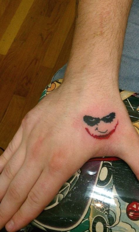 Joker Small Tattoo, Minimal Joker Tattoo, Joker Tattoo Design For Woman, Small Joker Tattoo Ideas, Joker Tattoos For Women, Joker Tatoos Ideas, Why So Serious Joker Tattoo, Joker Neck Tattoo, Simple Joker Tattoo