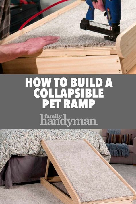 How to Build a Collapsible Pet Ramp Doggie Ramps Diy, How To Build A Dog Ramp For Bed, Diy Dog Ramps For Bed, Folding Dog Ramp Diy, Dog Ramp Diy, Dog Steps For Bed, Dog Ramp For Bed, Pet Ramp, Dog Stairs