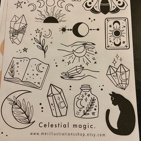 Celestial Magic Sticker, Kraft Bullet Journal Sticker, Scrapbook Sticker, Planner Sticker, Celestial Stickers, Kraft Sticker,journal Sticker - Etsy Magical Journal Ideas, Celestial Journal Ideas, Witchy Logos, Magical Doodles, Celestial Stickers, Celestial Journal, Kraft Sticker, Magic Doodle, Bullet Journal Sticker