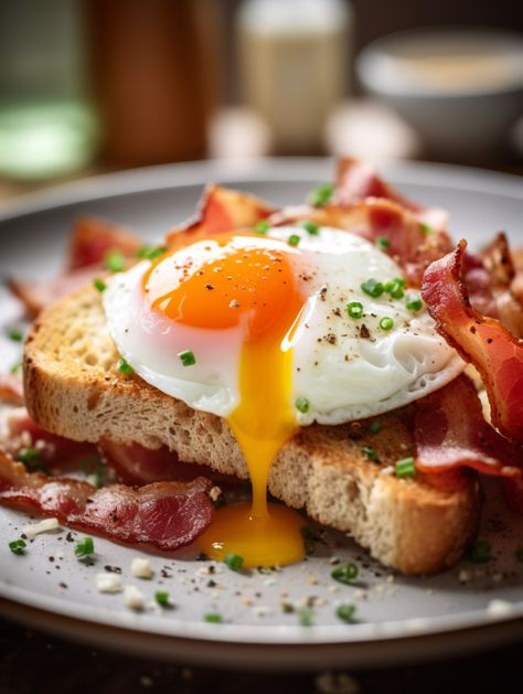 Egg And Bread Recipes, Fried Egg On Toast, Toast Bacon, Breakfast Bread Recipes, Breakfast Photo, Toasted Bread, Food Drink Photography, Health Dinner, On Toast