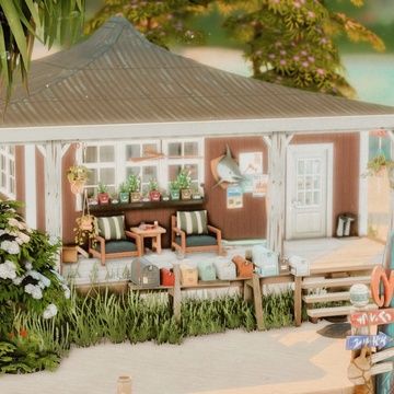 Sims 4 Beach Shack, Ts4 Beach House, Sims 4 Cc Beach House, Sims 4 Beach Cc, Sims 4 Beach House, Coastal Windows, Cc Patreon, Pelo Sims, Beach Shack