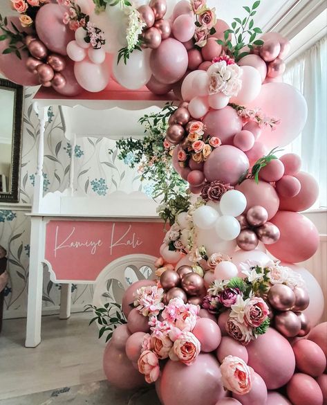 Pink Balloon And Flower Backdrop, Pink Floral Balloon Garland, Balloon Garland Flowers, Pink Balloon Arch With Flowers, Baby In Bloom Balloon Backdrop, Balloon Garlands With Flowers, Pink Balloon Garland With Flowers, Balloon Arches With Flowers, Floral Balloon Backdrop