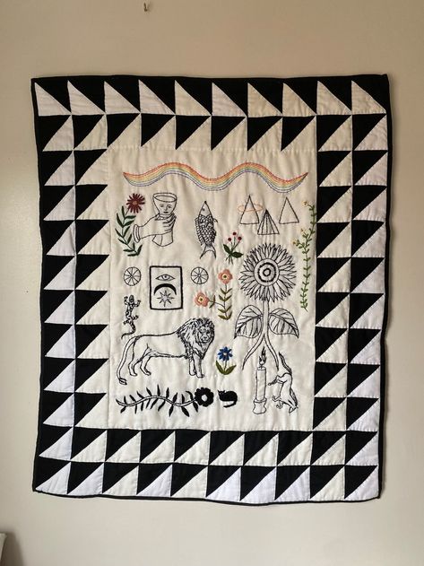 Magic Symbols Embroidered Tapestry - Etsy Tessa Perlow, Diy Tapestry, Embroidered Tapestry, Fiber Art Quilts, Magic Symbols, Embroidered Quilts, Applique Quilting, Textile Fiber Art, Japanese Embroidery