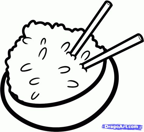 How to Draw Rice, Rice Bowl, Step by Step, Food, Pop Culture, FREE ... Manga Step By Step, Rice Drawing, Food Outline, Bowl Drawing, Cartoon Library, Drawing Food, How To Draw Manga, Chinese Background, Draw Easy