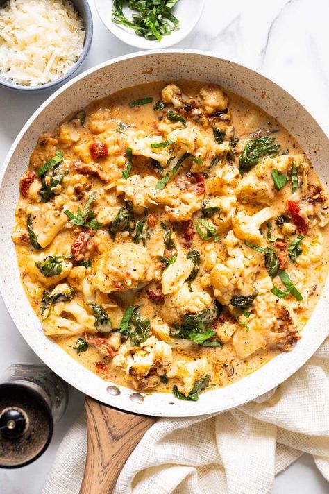 Marry Me Cauliflower - iFoodReal.com Cauliflower One Pot Recipes, Marry Me Cauliflower, Quick Healthy Dinner Ideas, Cauliflower Dinner, Low Calorie Vegetarian Recipes, Sun Dried Tomato Sauce, Cauliflower Risotto, Marry Me Chicken, Healthy Dinner Ideas