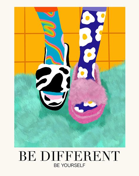 Be different socks poster on Behance Poster Prints Design, Quirky Illustration Art, Modern Illustration Design, Poster With Illustration, Socks Design Illustration, Being Different Illustration, Poster Illustration Design Ideas, Poster Prints Ideas, Be Different Illustration