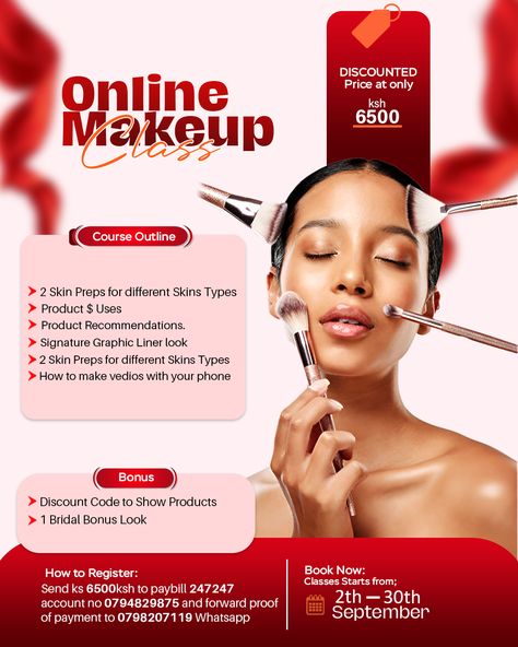 This is Design i just did to cause it was really hit , inspired by other designs. if youi are in need of any design service 
hit me up on whatapp/ call 0794829875
#graphicdesign #flyer Make Up Flyer Design Inspiration, Online Class Flyer Design, Makeup Graphic Design, Makeup Flyer Design, Makeup Class Flyer, Happy Face Pictures, Nba Design, Clouds Png, Xmas Makeup