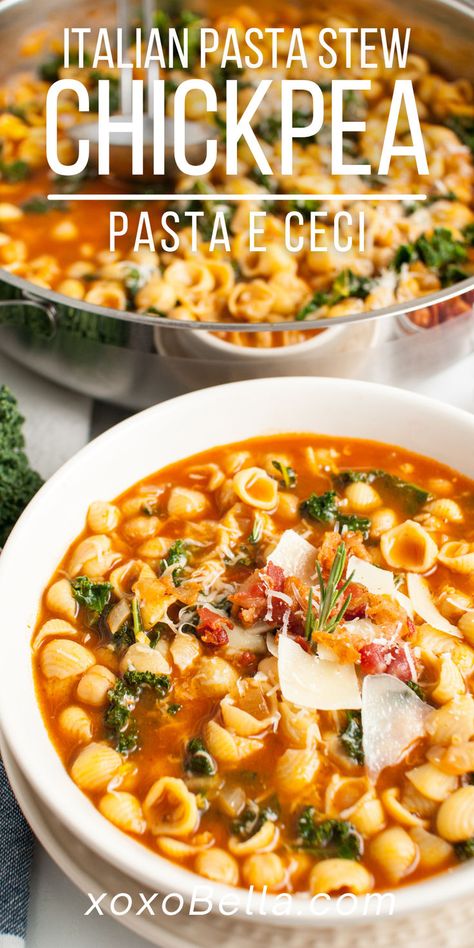 Italian pasta and chickpea stew Chickpea Pasta Soup, Italian Pasta Soup Recipes, Pasta And Chickpeas Recipes, Italian Chickpea Soup, Chickpea And Pasta Recipes, Chickpea Stew Recipes, Italian Pasta Soup, Chickpea Pasta Recipes, Italy Soup