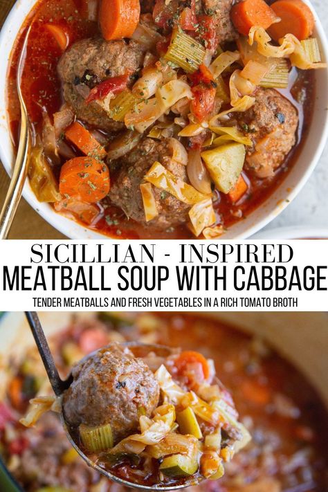 Sicilian Meatballs, Plain Food, Meatballs Soup, Healthy Hearty Soup, Soup With Cabbage, Vegetable Meatballs, Turkey Meatball Soup, Soup Italian, Meatball Stew