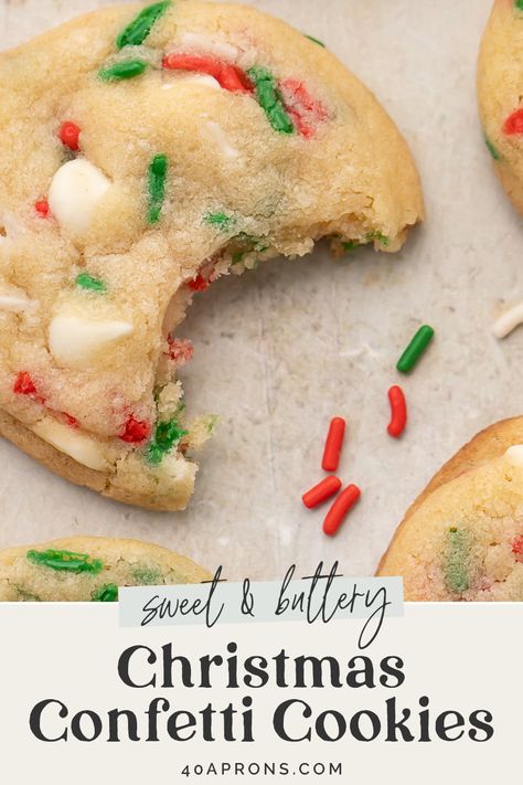 Inspired by the chewy, tender, perfectly delicious confetti cookies at Insomnia Cookies, these Christmas sprinkle cookies are soft, buttery, perfectly sweet, and loaded with festive sprinkles and white chocolate chips! Perfect with a glass of milk or hot cocoa, just imagine how generous Santa would be feeling after finding a plate of these! Chewy Christmas Cookies, Chocolate Sprinkle Cookies, Easy Christmas Treats Recipes, Christmas Sprinkle Cookies, Cheap Baking, Insomnia Cookies, Christmas Confetti, Confetti Cookies, Christmas Food Treats