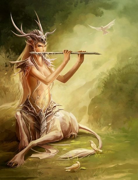 Reelora - a deer-human hybrid that lives in the forests of the Good and Forest Kingdoms. They are benevolent and nurture the forests with their music. Creature Fantasy, Gandalf, Mythological Creatures, Mystical Creatures, Arte Fantasy, Fantasy Inspiration, Magical Creatures, Fantasy Artwork, Grimm