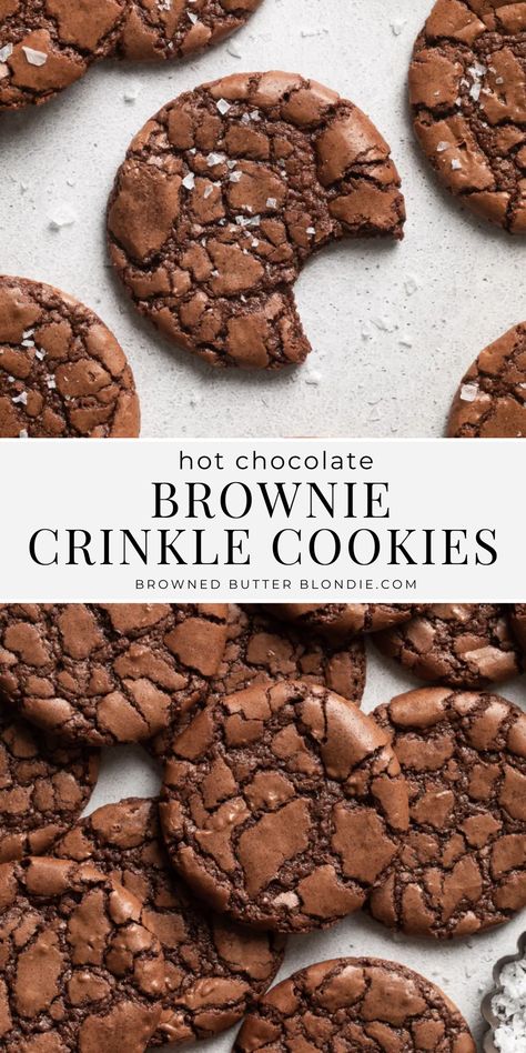 American Cookies Recipe, Brownie Crinkle Cookies, Chocolate Crackle Cookies, Hot Chocolate Brownies, Crackle Cookies, Chocolate Fudge Cookies, Chocolate Christmas Cookies, Crinkle Cookies Recipe, Chewy Chocolate Cookies