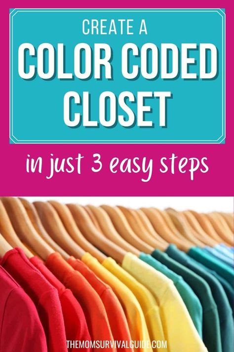 Roygbiv Closet Organization, Organizing Closet By Color, How To Color Coordinate Your Closet, How To Color Code Your Closet, Color Code Closet, Closet Color Organization Chart, Closet Color Organization, Clothes Color Organization, Organize Closet By Color