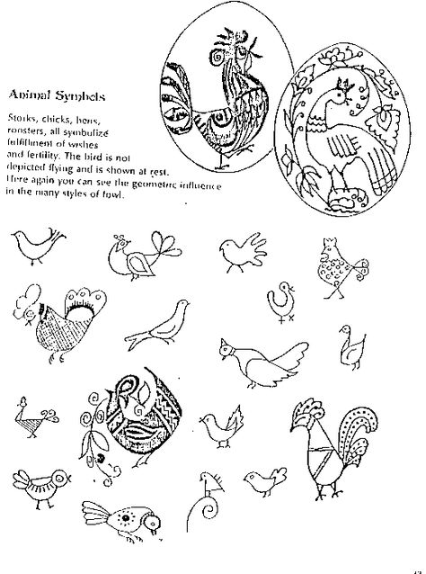 Pysanky bird/hen symbols.A note on pronunciation, despite what you may have heard on television, a supplier of pysanky tools or from an instructor in a local class, “Pysanka” is correctly pronounced “Pih-sahn-kah”  with the plural “Pih-sahn-kih”. All with short vowels.  The term “pysanky” is not, never was, nor will it ever be correctly pronounced “pie-SAN-kee or pizz-an-ki” Birds Gif, Pysanky Eggs Pattern, Polish Easter, Carved Eggs, Pysanky Eggs, Ukrainian Easter Eggs, Easter Egg Designs, Peacock Bird, Egg Crafts