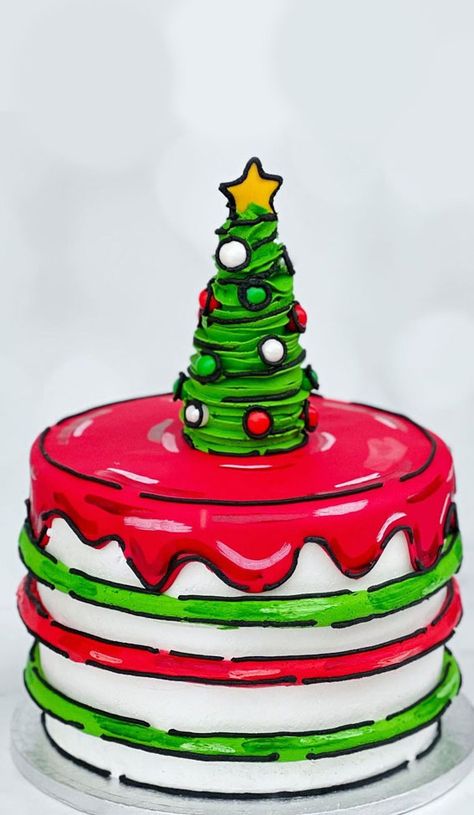 5. Christmas Comic Cake Topped with Christmas Tree Have a birthday party coming up? A birthday party won’t be complete without a birthday cake.  Everyone loves... Christmas Cake Decorating Ideas, Christmas Cake Ideas, Christmas Cake Decorating, Comic Cake, Christmas Birthday Cake, Cake Drawing, Christmas Comics, Christmas Cake Designs, Christmas Cake Decorations