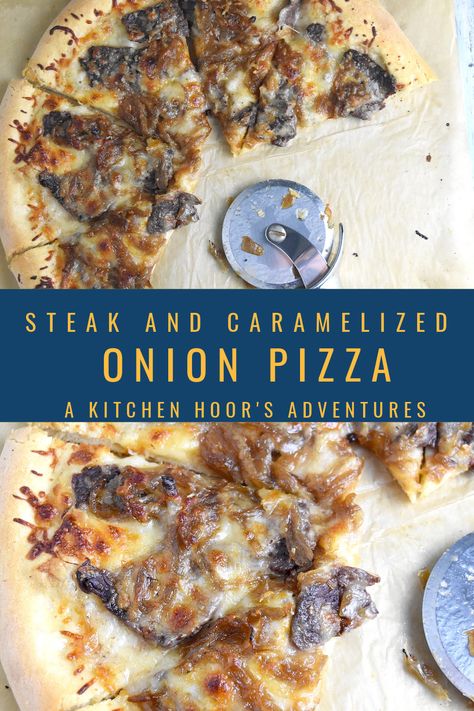 Steak Flatbread Pizza, Caramelized Onion Pizza, Beef Pizza, Onion Pizza, Steak Pizza, Delicious Pizza Recipes, Steak And Onions, Mozzarella Pizza, Bbq Steak