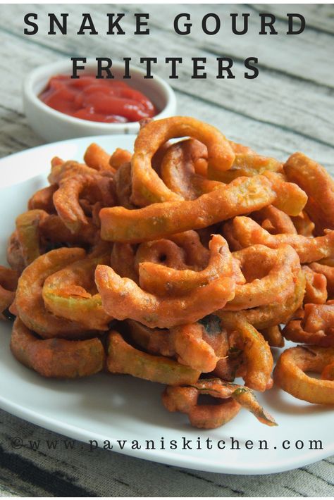 Snake Gourd Fritters Recipe | Potlakaya Pakoda - Pavanis Kitchen Gourd Vegetable, Snake Gourd, Fritters Recipe, Fritter Recipes, Awesome Food, Easy Dishes, Side Recipes, Hot Meals, Budget Meals