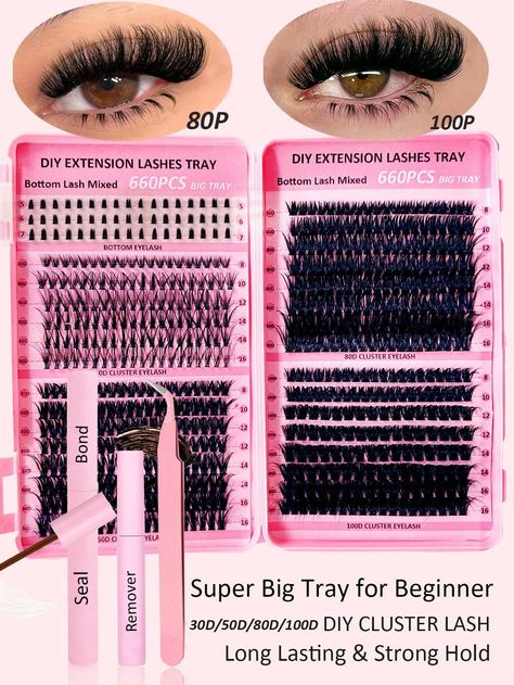 660PCS Dramatic C-Curl 8-16MM Mix DIY Lash Extension Kit Set DIY Bottom Lashes Eyelashes Book Big Volume Soft Individual Cluster Lashes Create A Fluffy Natural Wispy Y2k Butterfly Elements Pink Base Card Look At Home Long Lasting DIY Lashes Glue ,DIY Glue Remover,DIY Lashes Tweezers (Bottom Lashes+30D+50D+80D+100D)I discovered amazing products on SHEIN.com, come check them out! Diy Lashes, Lashes Glue, Bottom Lashes, Diy Glue, Lash Extension Kit, Glue Remover, Cluster Lashes, Papillon Rose, Diy Lash Extensions