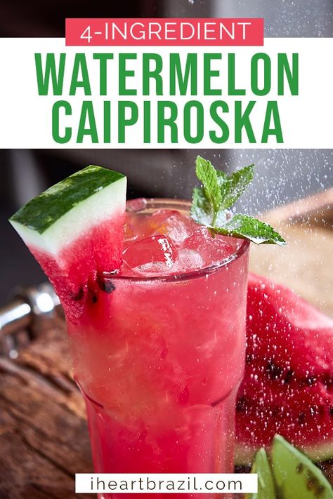 This watermelon caipiroska is incredibly refreshing and tastes just like summer! It's an easy 4-ingredient recipe that you won't stop drinking! | easy watermelon cocktail | watermelon drink recipe | caipiroska cocktail | caipiroska drink #watermelon #caipiroska Light Summer Drinks, Watermelon Recipes Drinks, Drinks Alcohol Recipes Easy, Fruity Drink Recipes, Summer Drinks Alcohol Recipes, Cocktail Recipes Tequila, Thanksgiving Cocktail Recipes, Bartender Drinks Recipes, Watermelon Cocktail