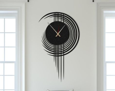 BlackWallDecor - Etsy UK Wall Clock Retro, Wall Clock Black, Oak Wall, Simple Watches, Mirror Wall Clock, Mirrored Wall, Handmade Watch, How To Make Wall Clock, Wood Model