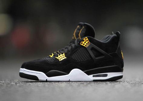 Gold Jordans, Jordan 4 Royalty, Air Jordan 4 Royalty, Swag Sneakers, Dope Swag, Blue Jordans, Black White And Gold, Buy Jordans, Purple Sneakers