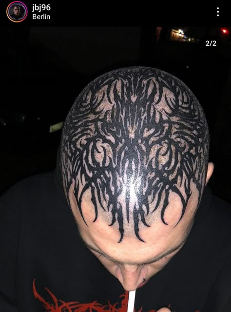 Scalp Tattoos Men, Forehead Tattoo Men, Bald Head Designs, Full Head Tattoo, Tattoos On Head, Tattoo Hairline, Side Of Head Tattoo, Sideburn Tattoo Women, Head Tattoo Men