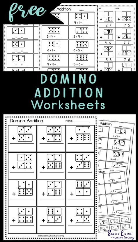 Domino Addition Worksheets Dominos Math Games Free Printable, Domino Addition Worksheet, Basic Addition Activities, Dominoes Math Games, Domino Addition, Adding Worksheets, Teacher Printables, Addition Activities, Addition Games