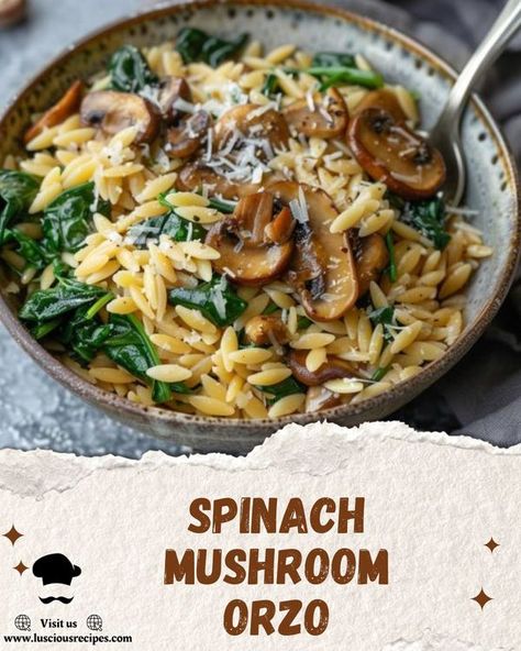 Luscious Recipes Orzo With Spinach, Mushroom Orzo, Cheesy Broccoli Rice Casserole, Cheesy Broccoli Rice, Creamy Orzo, Spinach And Mushroom, Formula Recipes, Paprika Sauce, Spinach Mushroom