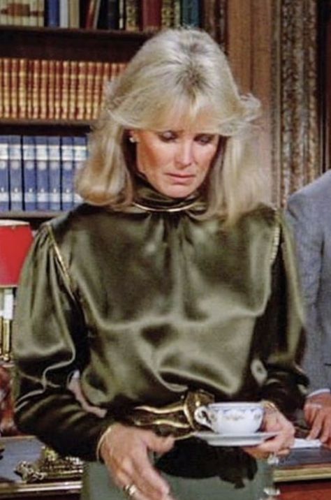 Carrington Dynasty, Dynasty Outfits, Linda Evans, Satin Shirts, Pleather Pants, Joan Collins, Top Blouse, Actresses, Actors