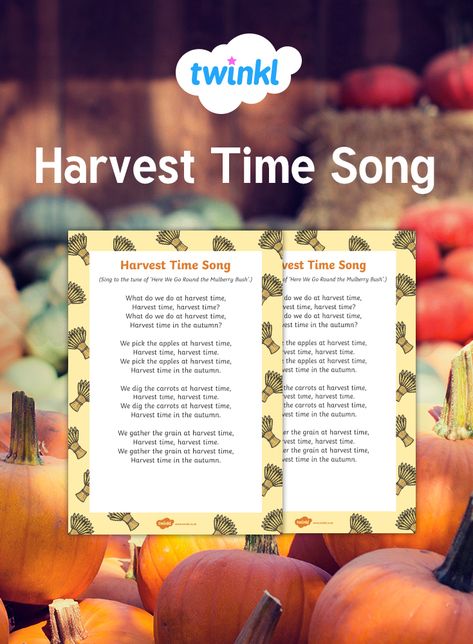 🎵 A harvest song, ideal for young children to accompany activities and stories based on the topic of harvest. Sung to the familiar tune of 'Here We Go Round the Mulberry Bush', it also has opportunities for children to add their own verses on the end! #harvest #song #music #assembly #rhyme #autumn #school #children #teacher #teach #education #musical #parents #twinkl #twinklresouces Harvest Songs Preschool, Preschool Harvest Activities, Preschool Harvest, Harvest Activities, Harvest Songs, Thanksgiving Activities Preschool, Harvest Crafts, Harvest Festival Ideas, Autumn School