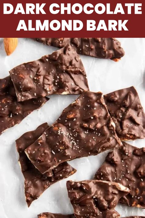 best dark chocolate almond bark recipe Dark Chocolate Almond Bark, Almond Bark Recipes, Best Dark Chocolate, Mouthwatering Desserts, Almond Bark, Bark Recipe, Chocolate Nuts, Chocolate Almond, Roasted Almonds