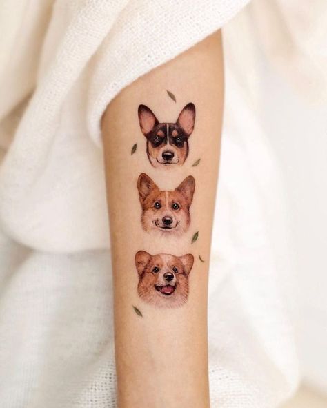 Multiple Dog Tattoo, Memorial Pet Tattoos, Tattoo Paw, Portraits Tattoo, Corgi Tattoo, Chihuahua Tattoo, Small Dog Tattoos, Dog Portrait Tattoo, Pet Tattoos