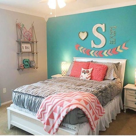 Teal Bedroom Decor, Teal Rooms, Girls Bedroom Colors, Design Hall, Teal Bedroom, Cool Room Decor, Girls Dorm Room