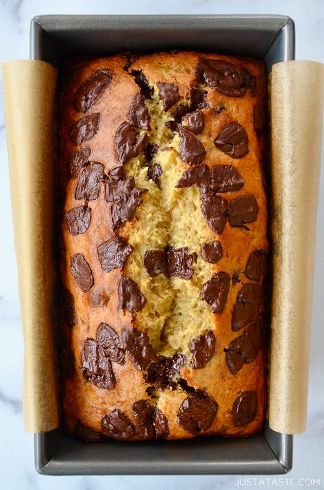 Olive Oil Banana Bread | Just a Taste Banana Bread With Oil, Chocolate Chip Cookie Brownies, Cornbread Recipes, Banana Bread Ingredients, Banana Bread Recipe Healthy, Loaf Cakes, Just A Taste, Baking Inspiration, Fav Food