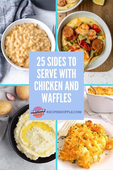 Chicken And Waffles Dinner Meals, Chicken N Waffles Brunch, Chicken And Waffle Brunch Ideas, Waffles And Chicken Breakfast, Chicken And Waffle Side Dishes, Chicken And Waffles Sides, What To Serve With Chicken And Waffles, What To Serve With Waffles, Chicken And Waffles Dinner