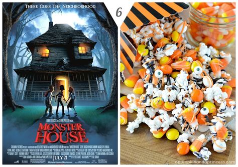 Monster House Themed Dinner, Monster House Dinner And Movie, Monster House Movie, Halloween Popcorn Mix, Pixar Party, Movie Night Dinner, House Movie, Classic Monster Movies, Movie Night Food