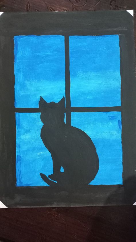 Cute Easy Paintings, Shadow Painting, Window Drawing, Skill Building, Lino Prints, Silhouette Painting, Canvas Painting Tutorials, Work Art, Moon Painting