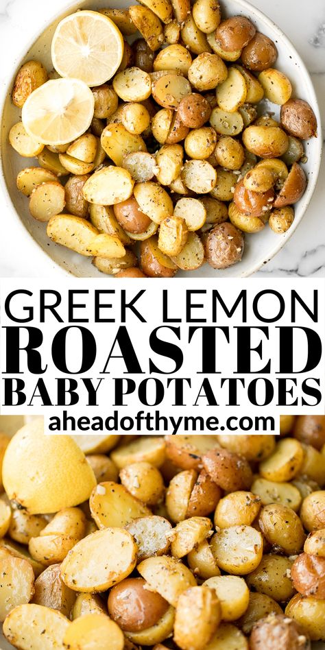 Greek Potatoes Easy, Lemon Garlic Potatoes, Greek Roasted Potatoes, Lemon Roasted Potatoes, Baby Potato Recipes, Greek Lemon Potatoes, Roasted Baby Potatoes, Ravioli Bake, Greek Potatoes