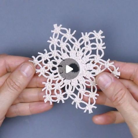 Macrame School on Instagram: "DIY Snowflakes EASY. Deatailed tutorial can be found on my Youtube channel @macrameschool Link in Bio." Macrame Snowflakes Diy, Macrame Snowflakes Diy Tutorial, Macrame Snowflake Tutorial, Macrame Pointsetta Flower, Macrame Christmas Snowflake, Macrame Snowflakes, Crochet Snowflake Video Tutorial, Diy Snowflakes, Macrame Videos