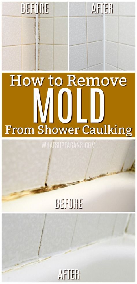 How to Get Rid of Mold in Caulking - Remove Mold in Bathroom bathtub shower caulk | cleaning tip trick hacks for moldly caulking in bathroom Remove Mold From Shower, Bathroom Caulk, Remove Mold, Mold In Bathroom, Bathroom Bathtub, Bathroom Cleaning Hacks, Deep Cleaning Tips, Household Cleaning Tips, Mold Remover