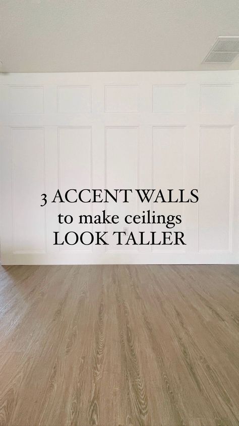 Do you have 8ft ceilings like I do? These three accent walls will instantly make your ceilings look taller! The wall trim on these three… | Instagram Short Ceilings Look Taller, Taller Ceiling Illusions, Types Of Wainscoting Wall Treatments, Rectangle Trim Accent Wall, Wall Trim Low Ceiling, Accent Wall Low Ceiling, Accent Wall To Make Room Look Taller, Entry Way Trim Wall, Wall Panelling Low Ceiling