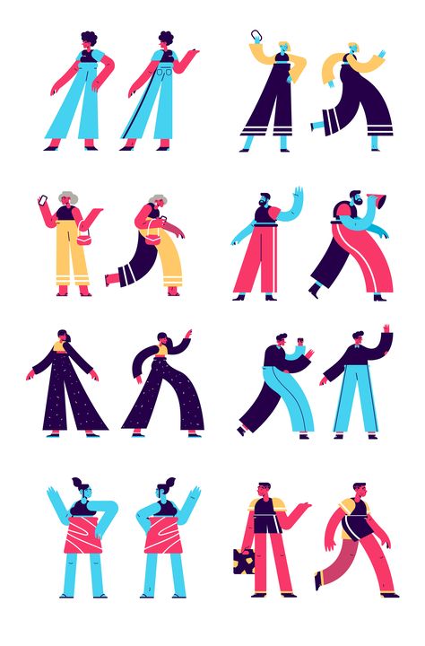 Corporate Memphis Illustration, Fashion Brand Illustration, Human Illustration Character Design, People Icon Design, Tara Booth, Corporate Memphis, Illustration System, Geometric People, Human Illustration