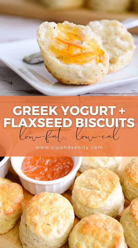 These Greek Yogurt + Flaxseed Biscuits are a healthier alternative to the classic southern biscuit — for those mornings when you’re trying to be good! Serve with breakfast, with soup, as a slider bun or part of dessert! A low-fat, low-cholesterol swap for your favorite biscuit dishes. And easy to make! Low Fat Biscuits, Bisquit Recipes, Greek Yogurt Biscuits, Biscuit Dishes, Breakfast Biscuit Recipe, Biscuit Cinnamon Rolls, Greek Yogurt Pancakes, Yogurt Pancakes, Southern Biscuits