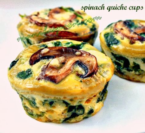 Completely gluten-free and low-carb is this healthy and delicious SPINACH QUICHE CUPS that everyone will enjoy. Perfect for breakfast or brunch! Quiche Cups, Quiche Muffins, Keto Quiche, Spinach Quiche, Breakfast Eggs, Spinach Egg, Crustless Quiche, Muffin Tray, Cooked Breakfast