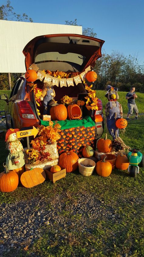 Trunk or Treat Pumpkin Patch Trunk Or Treat Harvest Theme, Trunk Or Treat Ideas For Cars Fall Theme, Pumpkin Patch Trick Or Trunk, Fall Harvest Trunk Or Treat Ideas, Pumpkin Themed Trunk Or Treat, Scare Crow Trunk Or Treat, Apple Orchard Trunk Or Treat, Pumpkin Patch Themed Trunk Or Treat, Trunk Or Treat Fall Theme