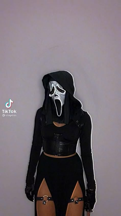 Hot Ghost Face Costume, Ghost Face Costume Women Outfit, Woman Ghostface Costume, Hot Ghost Face Costume Women, Ghost Face Costume Women Diy, Fem Ghostface Costume, Ghost Face Womens Costume, Women Ghost Face Costume, Ghostface Female Costume