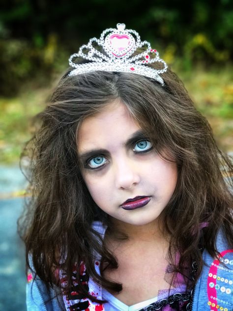 Prom Queen Makeup Halloween, Zombie Prom Makeup, Halloween Prom Queen Makeup, Dead Cheerleader Makeup Kid, Zombie Hair And Makeup, Zombie Princess Makeup, Dead Prom Queen Makeup, Zombie Makeup For Kids, Zombie Prom Queen Makeup