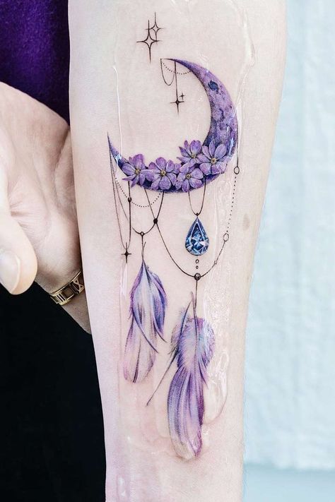 Dream Catcher Tattoo: Capture Your Dreams with Meaningful Ink Dream Catcher Tattoo Design Unique, Moon Dreamcatcher Tattoo, Moon Dream Catcher Tattoo, Dream Catcher Tat, Moon Tattoo Design, Moon Tattoo Ideas, Tattoo For Woman, Moon Dream Catcher, Tattoo Guide