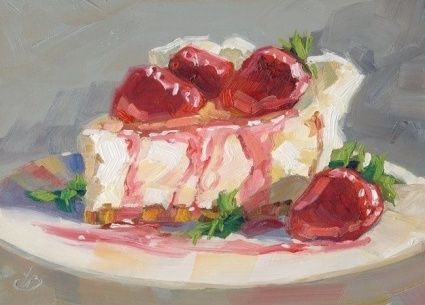 Tom Brown Paintings | Artist:Tom Brown Cheesecake Painting, Brown Paintings, Tom Brown, A Slice Of Cake, Cake Drawing, Slice Of Cake, Foodie Art, Brown Painting, Cute Paintings